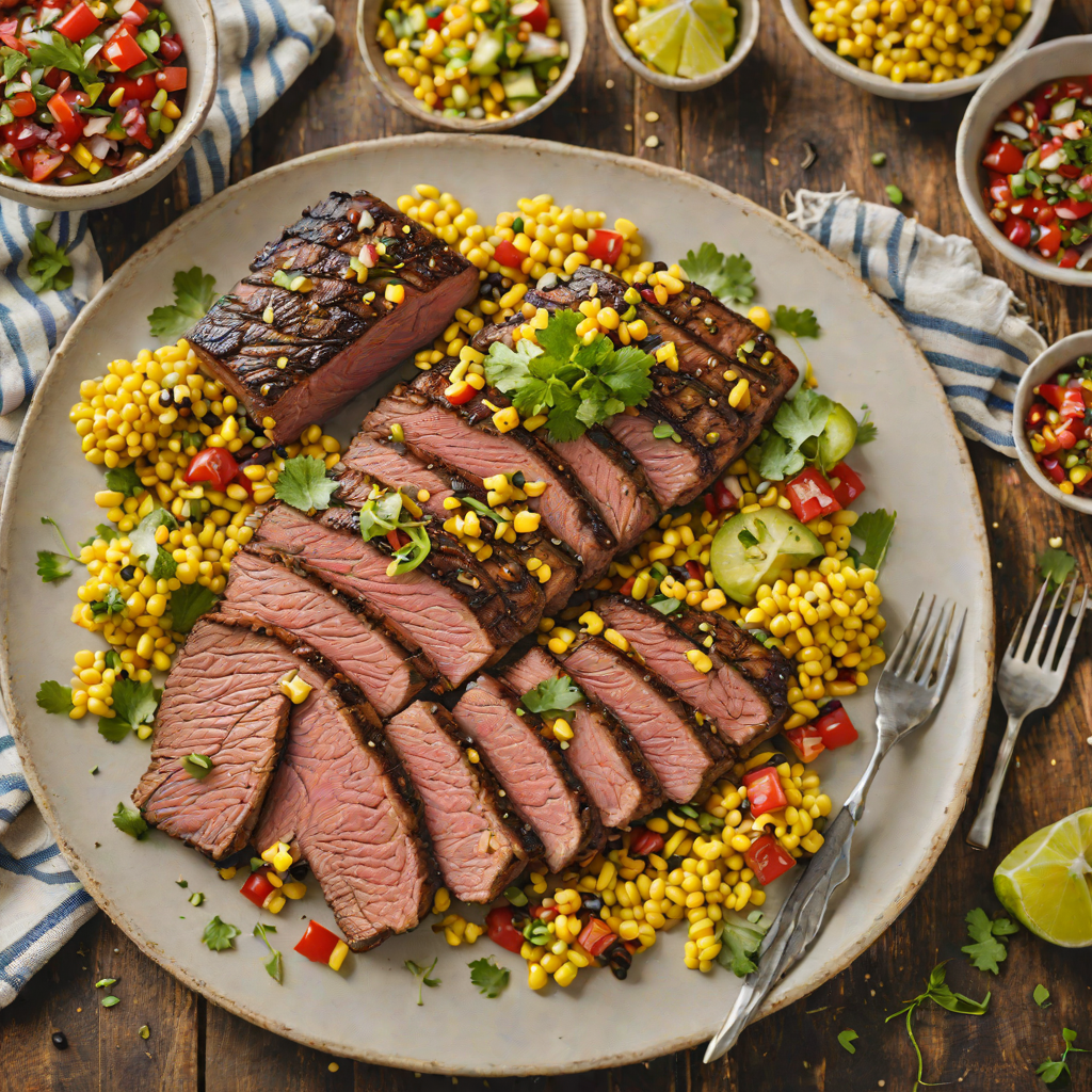 Grilled Whiskey-Marinated Flank Steak with Charred Corn Salsa