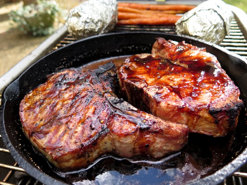 Grilled Whiskey-Glazed Pork Chops with Spiced Apple Relish