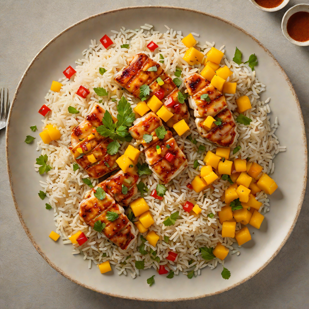 Sautéed Chicken with Spiced Mango and Coconut Rice