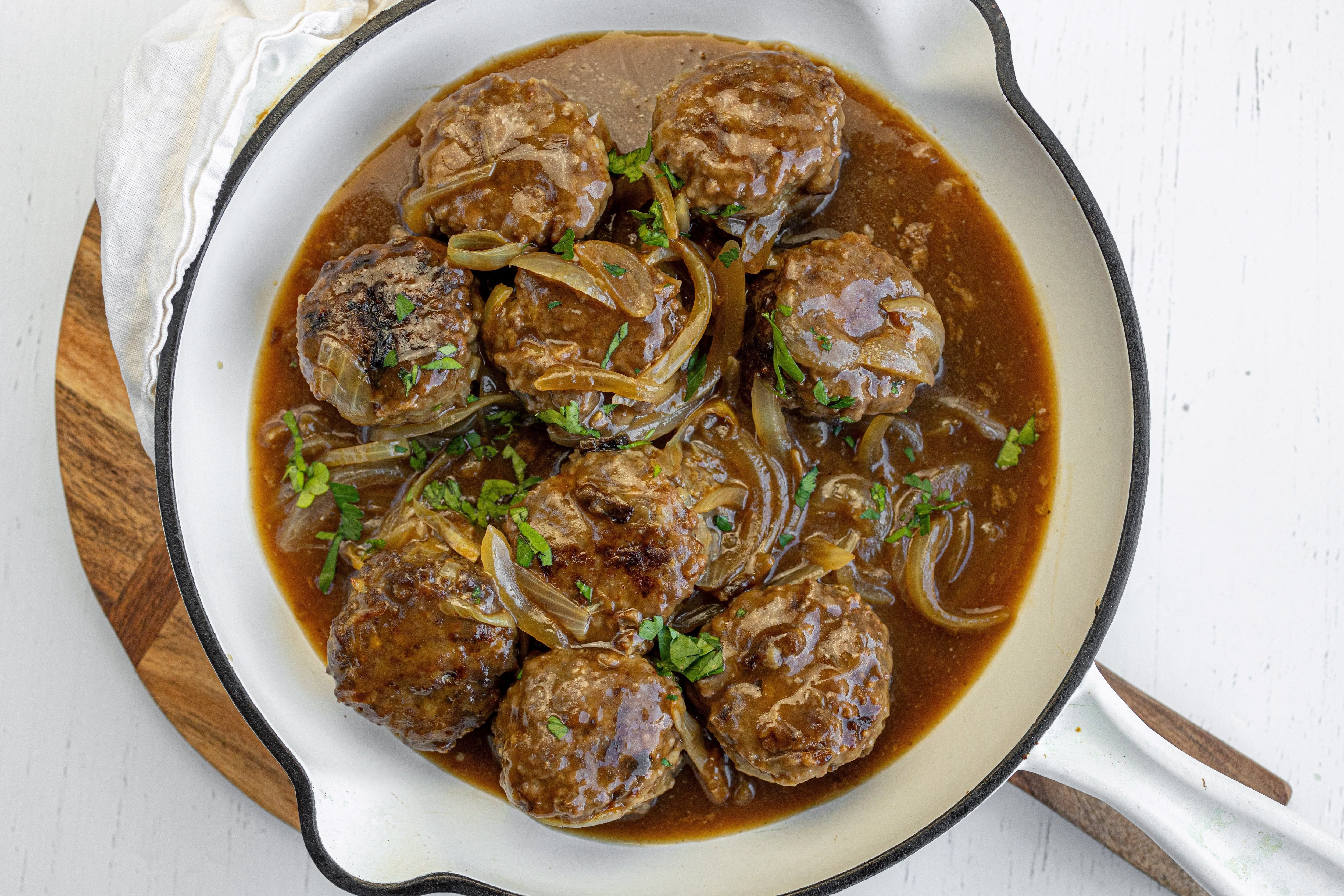Slow-Cooked Beef Rissoles with Onion Gravy