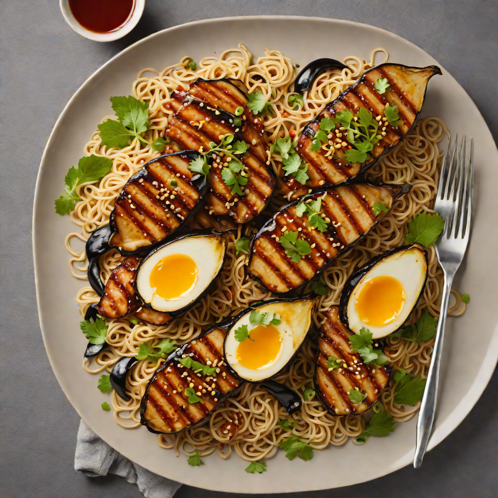 Ramen-Inspired Miso-Glazed Eggplant with Grilled Pork