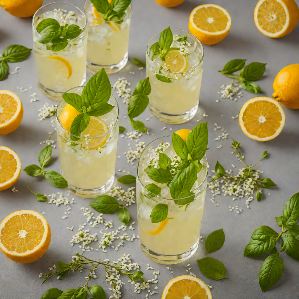 Citrus-Basil Gin Fizz with Elderflower Cordial