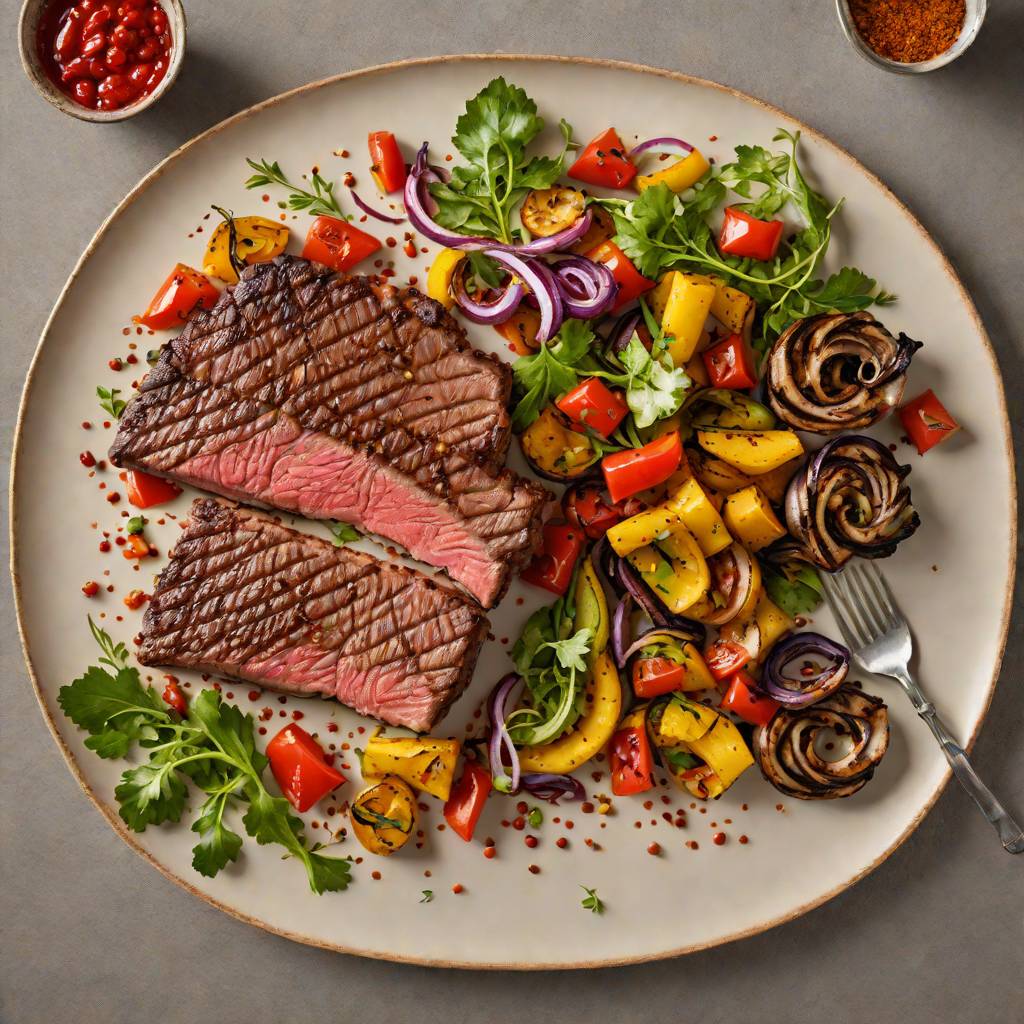 Grilled Harissa-Spiced Plains Zebra Steak with Charred Vegetable Medley