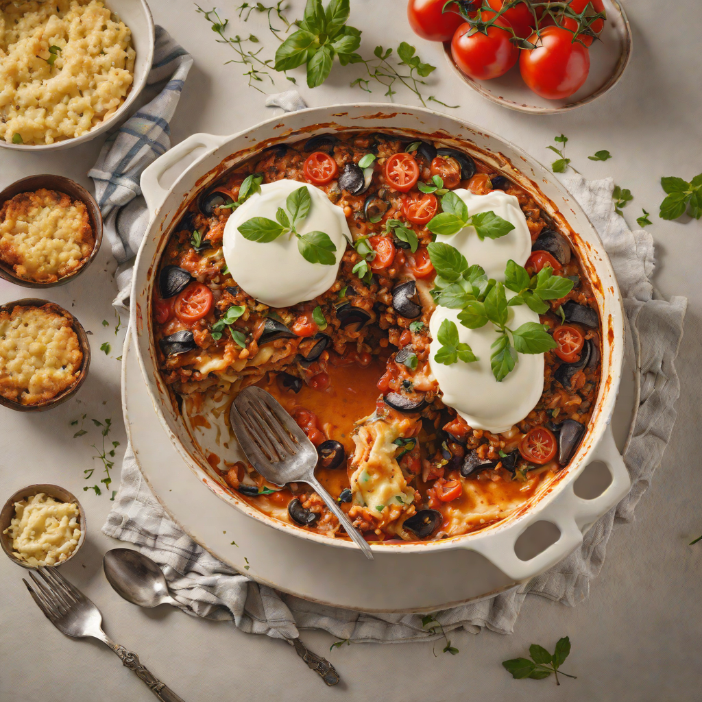 Eggplant and Tomato Moussaka with Yogurt Sauce