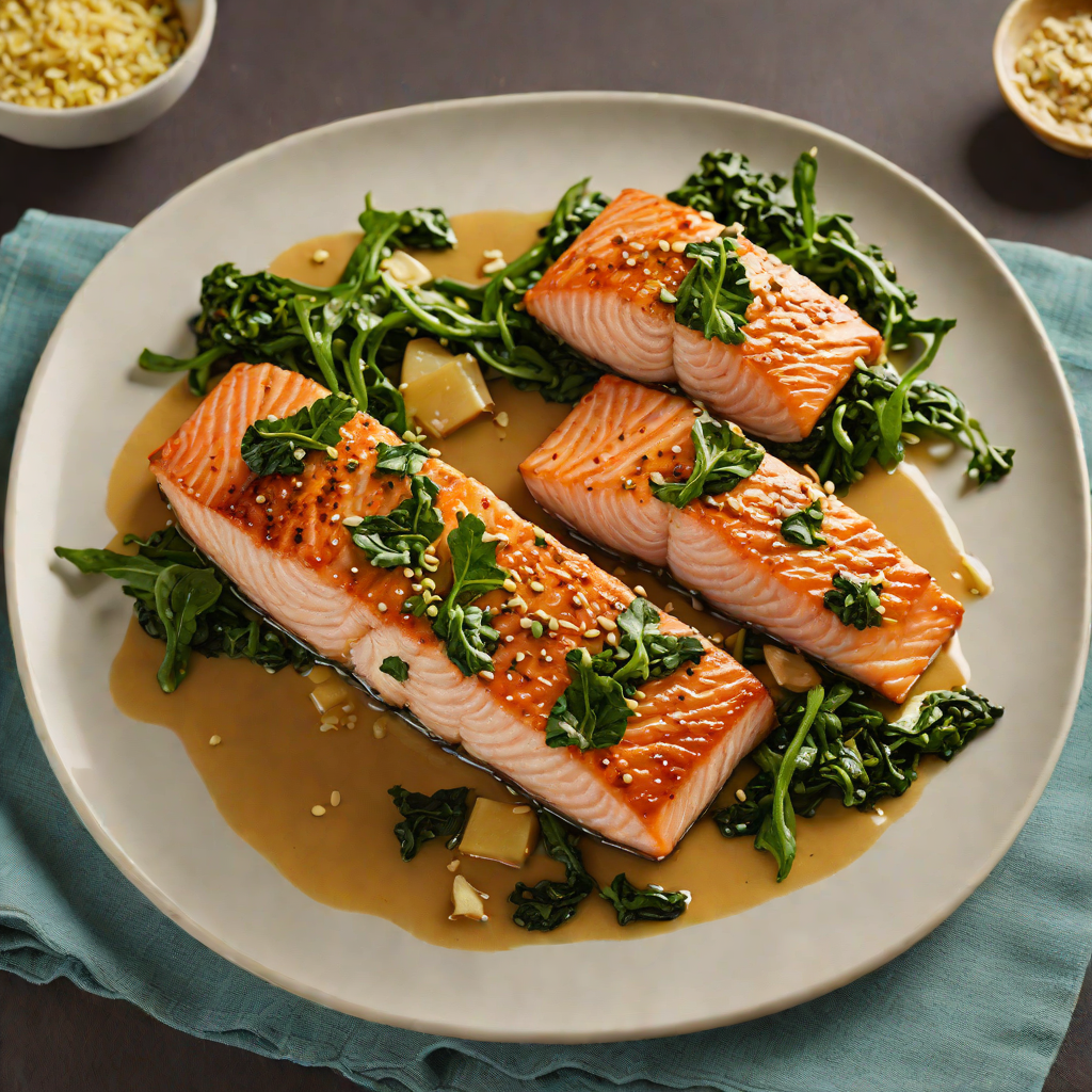 Pan-Seared Salmon with Maple-Mustard Glaze and Sautéed Garlic Spinach