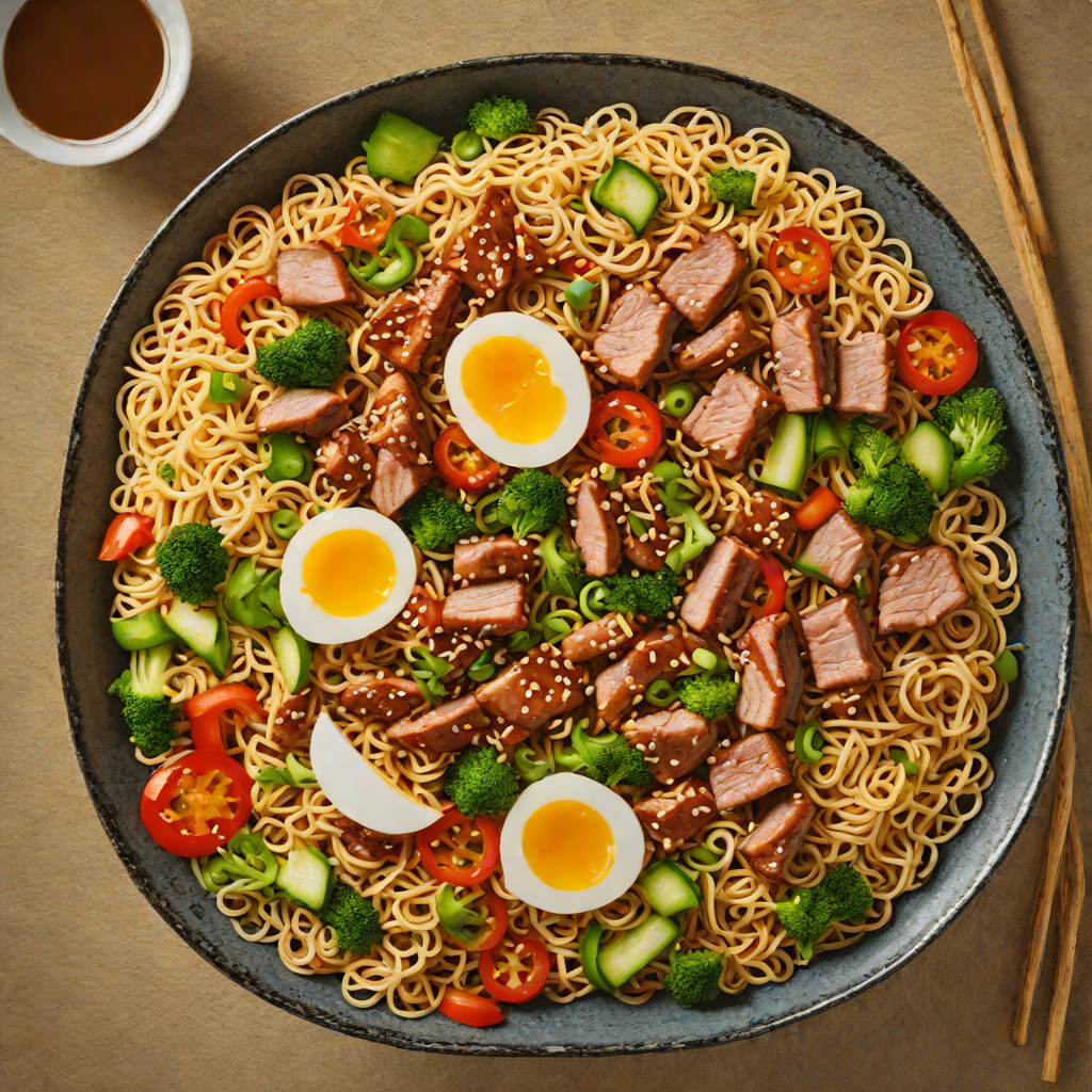 Hibachi-Style Stir-Fried Ramen with Grilled Pork and Vegetables