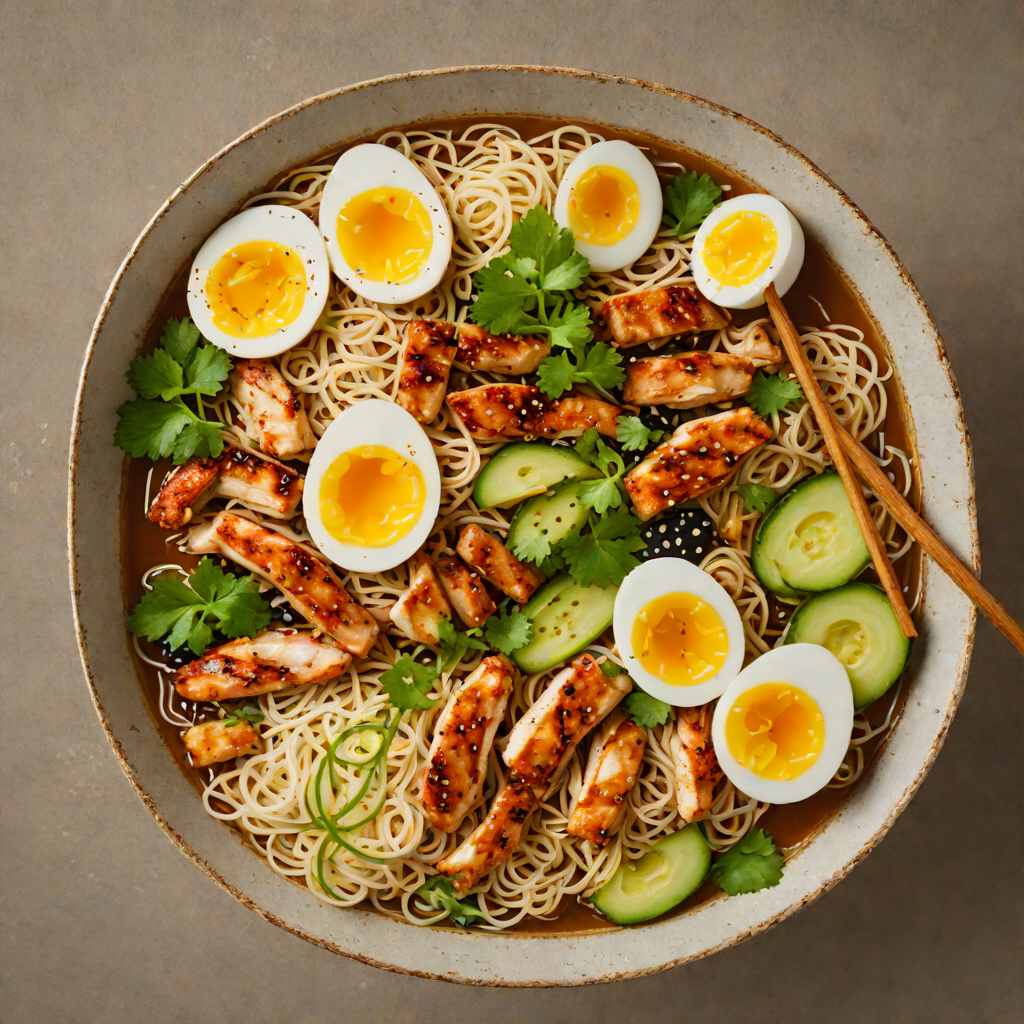 Sesame-Ginger Ramen with Grilled Chicken and Soft-Boiled Egg
