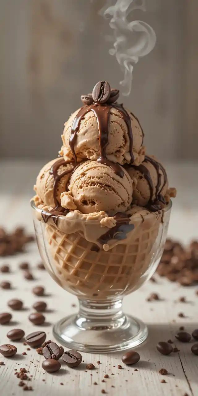 No-Churn Coffee Ice Cream with Chocolate Swirl