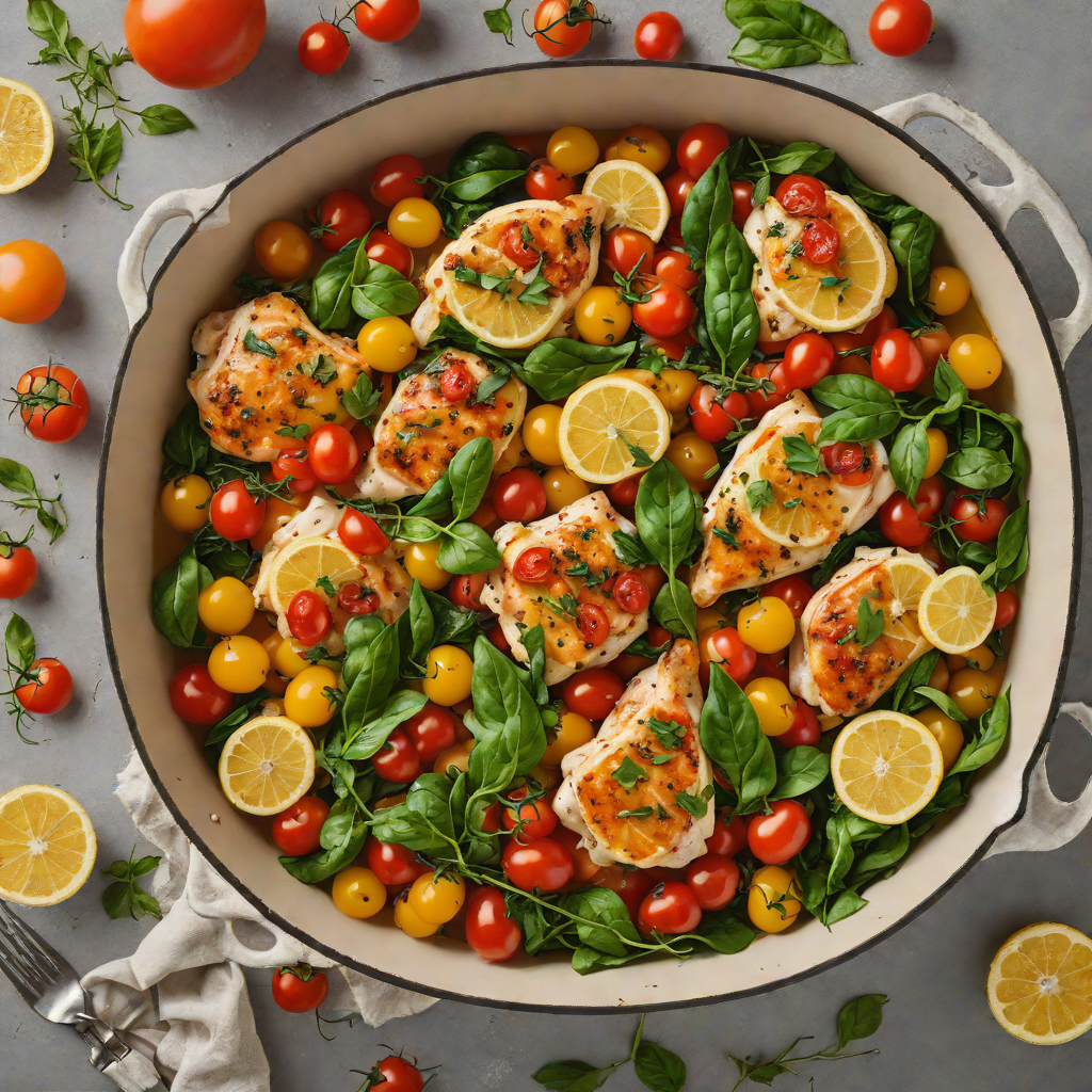 One-Pot Lemon Garlic Chicken with Spinach and Cherry Tomatoes