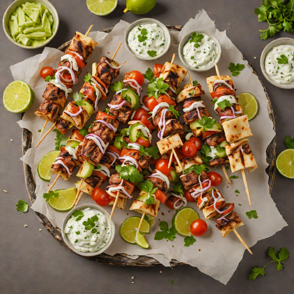 Grilled Gyro Skewers with Tzatziki and Warm Pita