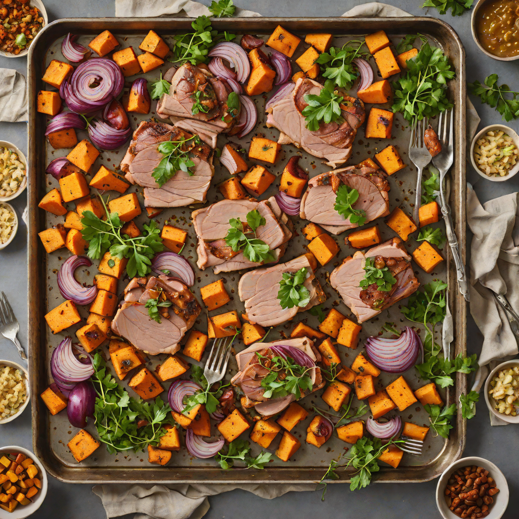 Sheet Pan Roasted Pirituba-Style Pork with Sweet Potatoes and Onions
