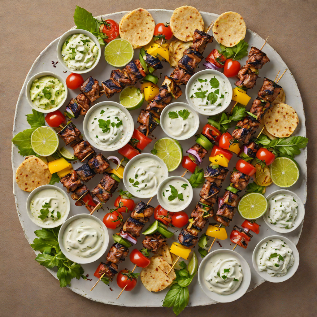 Grilled Kabob Platter with Tzatziki and Pita