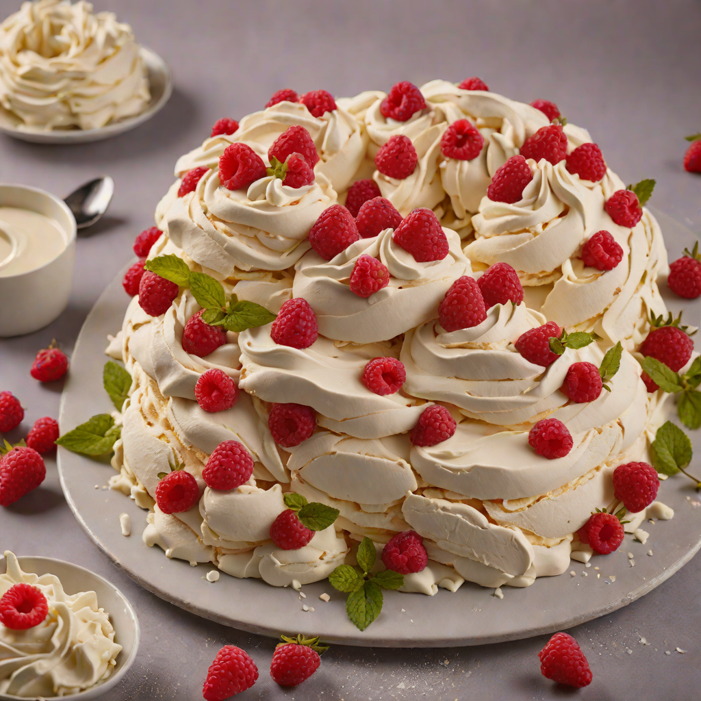 Vanilla and Raspberry Pavlova with Whipped Cream
