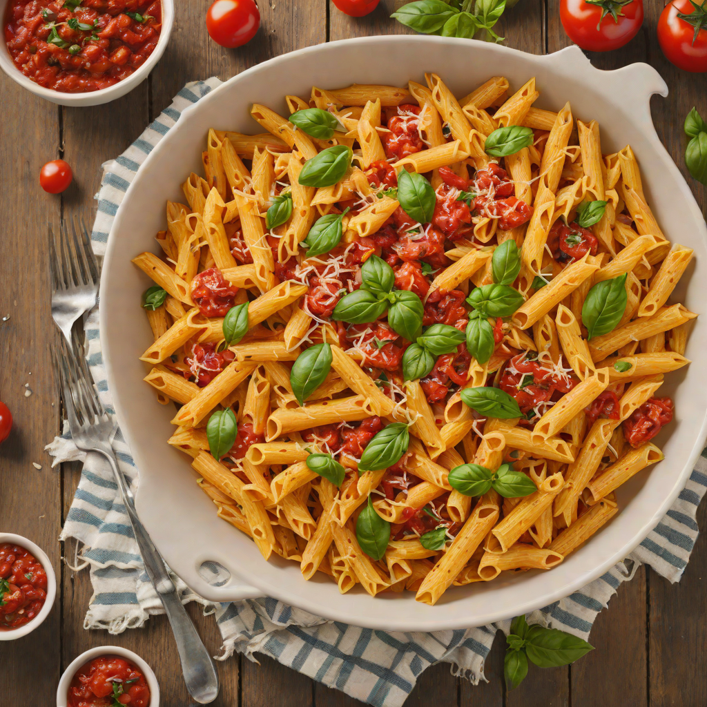 Oven-Baked Penne with Roasted Tomato and Basil Sauce