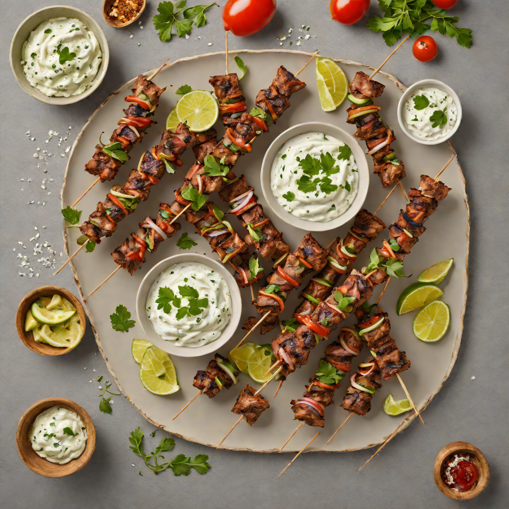 Grilled Gyro-Spiced Lamb Skewers with Tzatziki Sauce