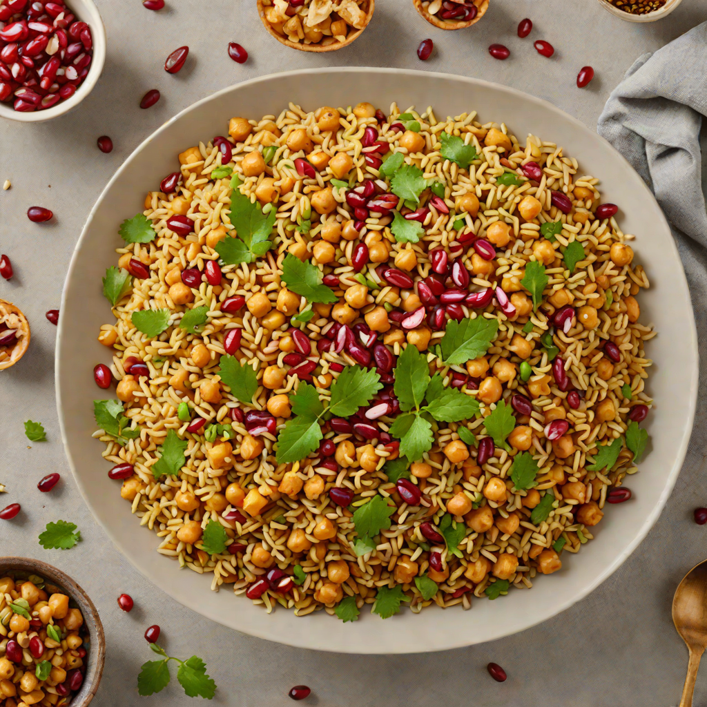Spiced Chickpea and Freekeh Pilaf with Pomegranate Seeds