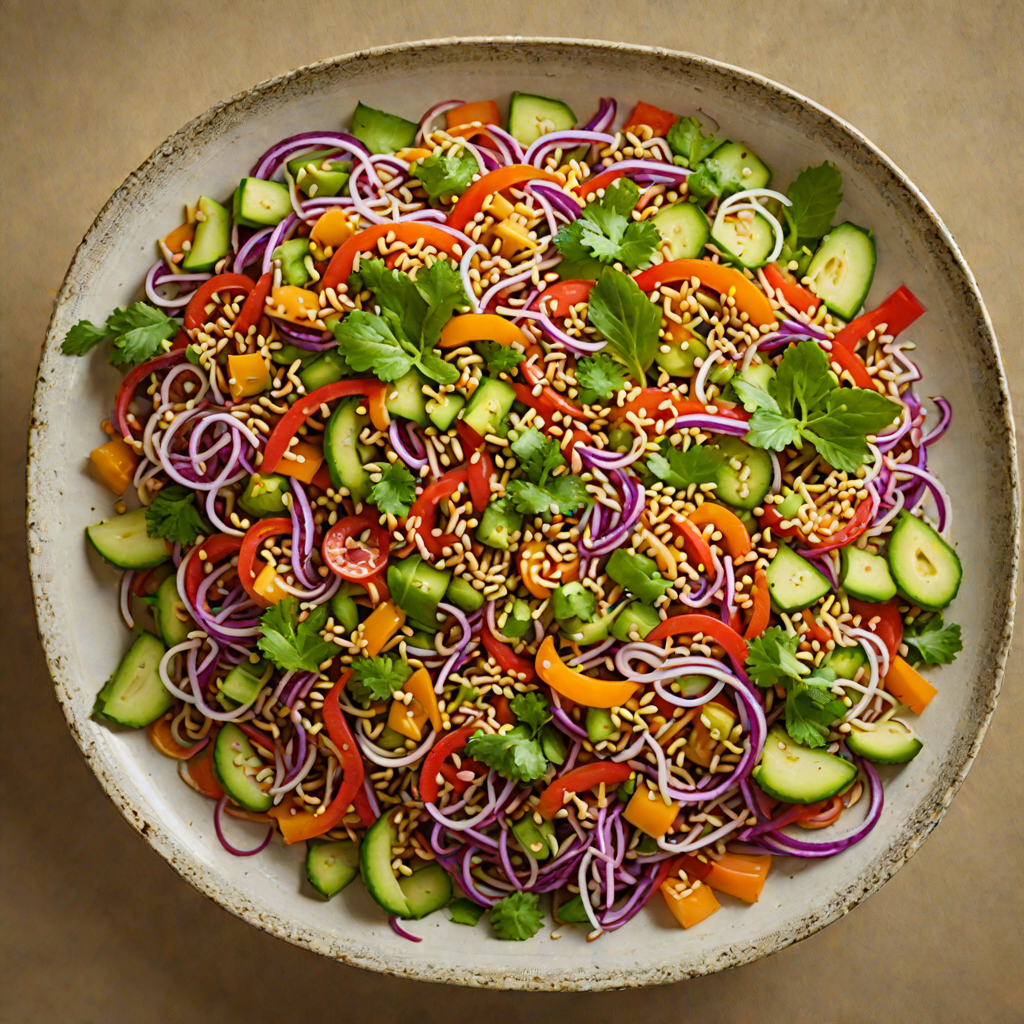 Tibetan Tsampa Salad with Fresh Vegetables and Sesame Dressing