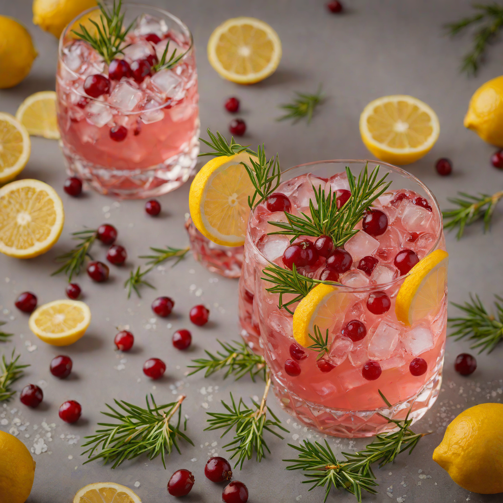 Cranberry Gin Fizz with Rosemary and Lemon