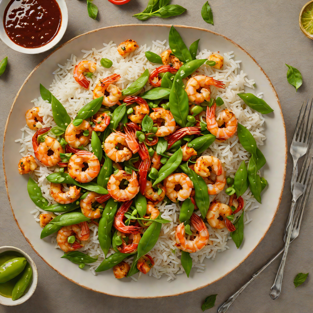 Spicy Sambal Shrimp Stir-Fry with Snow Peas and Jasmine Rice