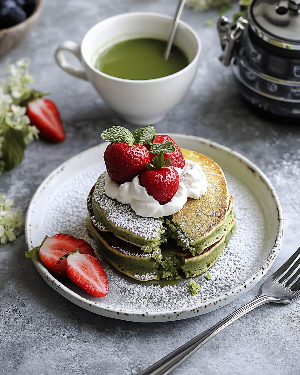 Math Puzzle Matcha Pancakes with Sweet Red Bean Drizzle