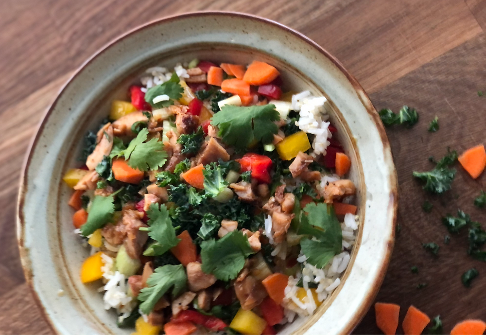 Half-Open Rice Bowl with Sesame-Ginger Veggies