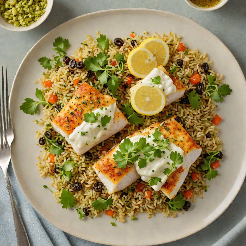 Baked Cod with Lemon-Caper Sauce and Garlic Herb Quinoa