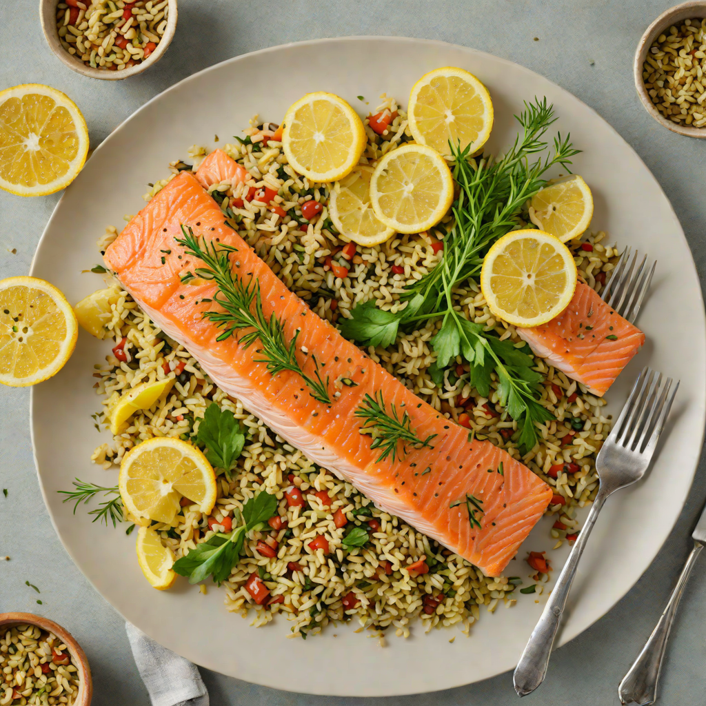 Baked Lemon-Dill Salmon with Garlicky Quinoa Pilaf