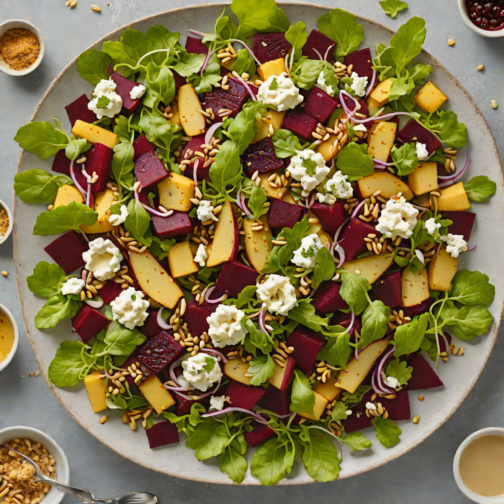 Veggie-Packed Beetroot and Goat Cheese Salad with Macadamia Dressing