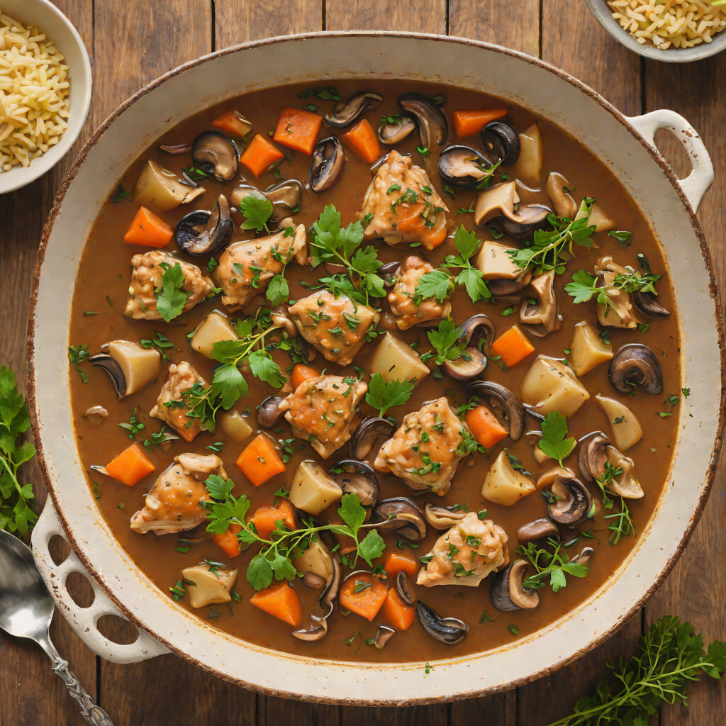 Low-Simmered Chicken and Mushroom Stew with Thyme