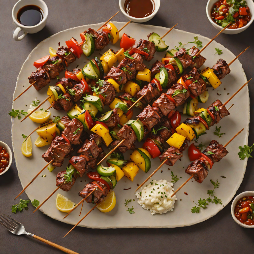 Whiskey-Glazed Beef Skewers with Charred Vegetables