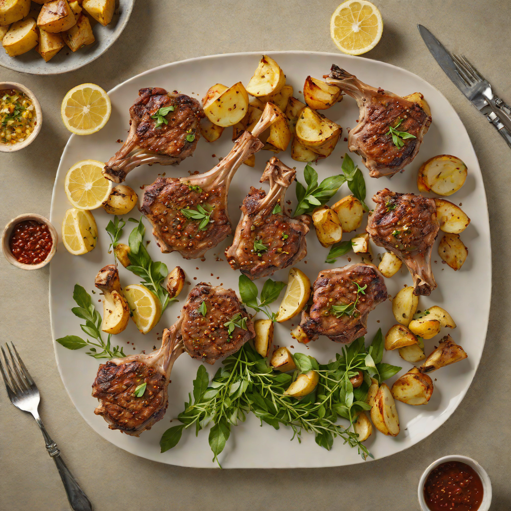 Baked Lemon-Oregano Lamb Chops with Roasted Garlic Potatoes