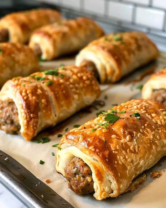 Oven-Baked Sausage Rolls with Golden Puff Pastry