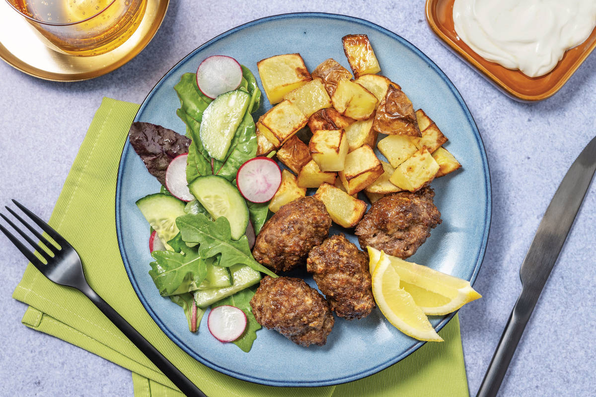 Pan-Seared Lamb Rissoles with Roasted Sweet Potato Salad