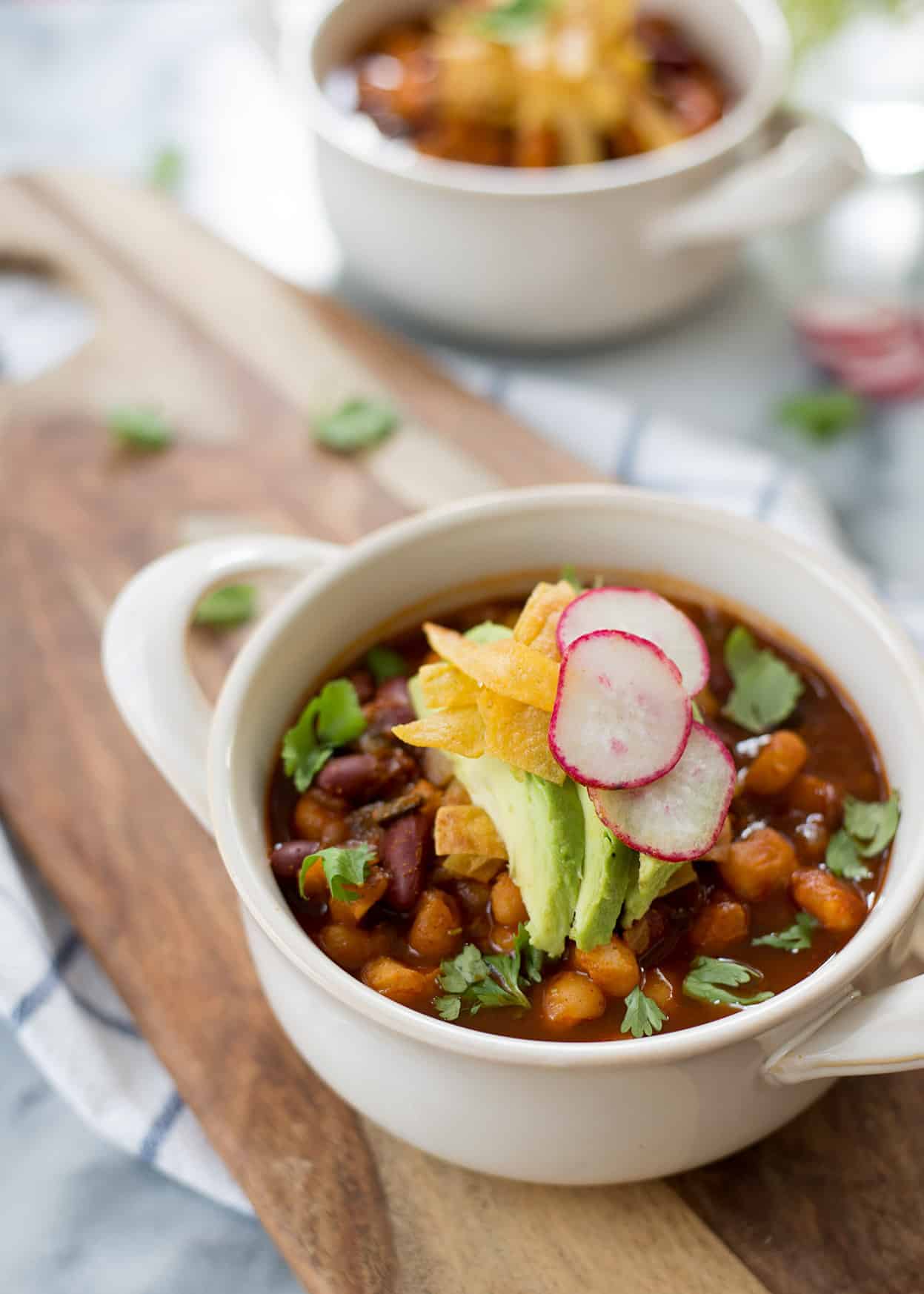 Vegan Red Pozole with Avocado and Hominy