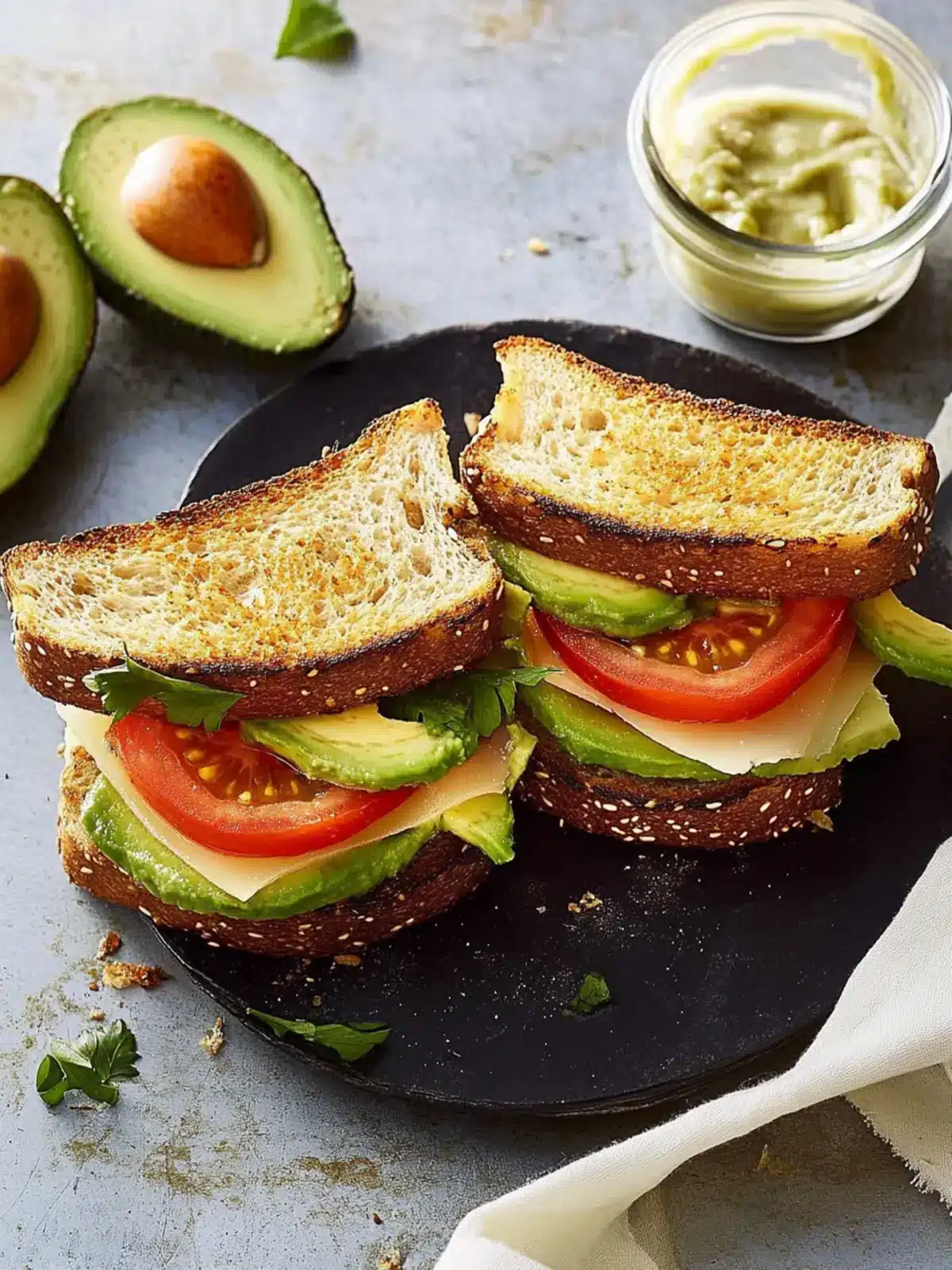 Avocado and Tomato Sandwich with Zucchini and Basil