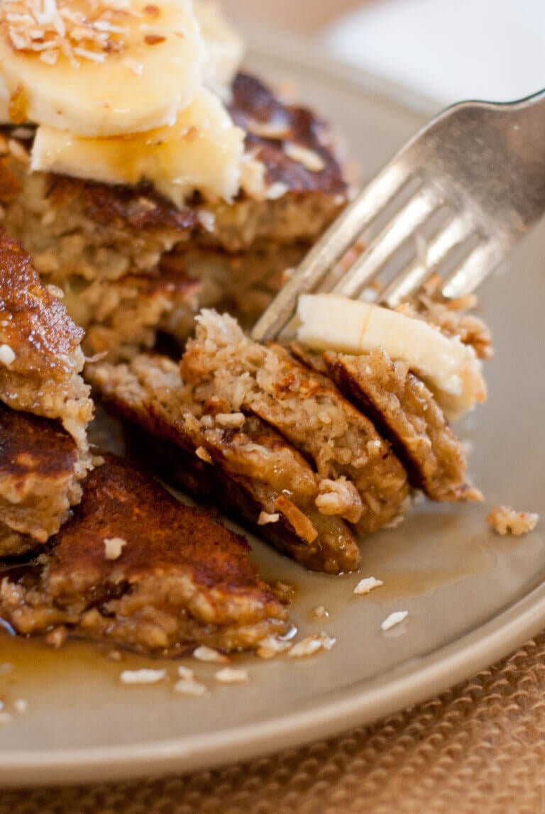 Gluten-Free Banana Oat Pancakes with Maple Cinnamon Syrup