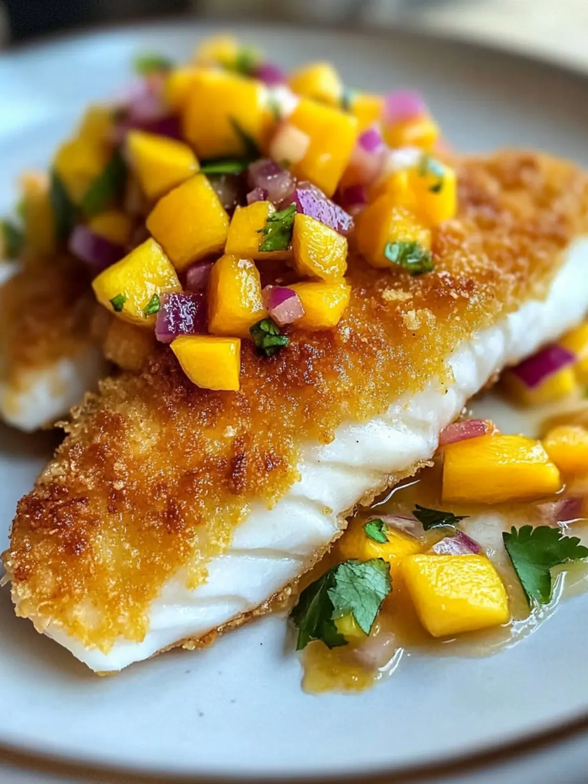 Coconut-Crusted Barramundi with Spiced Mango Salsa