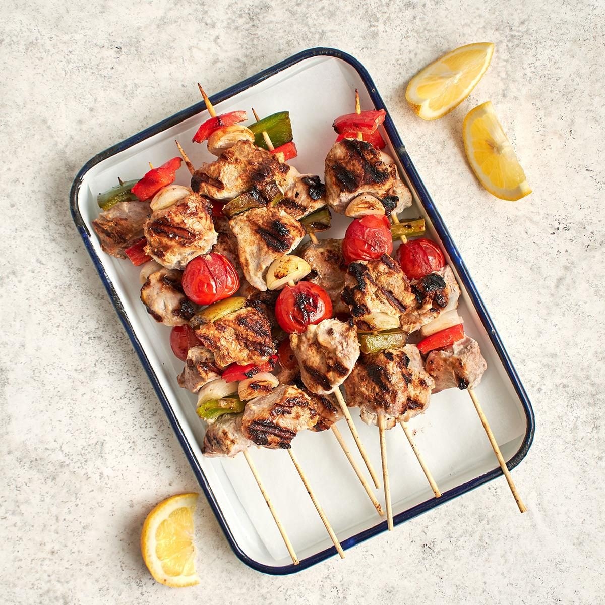 Grilled Citrus-Marinated Pork Skewers with Mediterranean Herb Salad