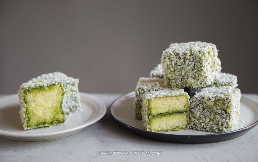 Matcha Lamingtons with Coconut and Macadamia Nuts