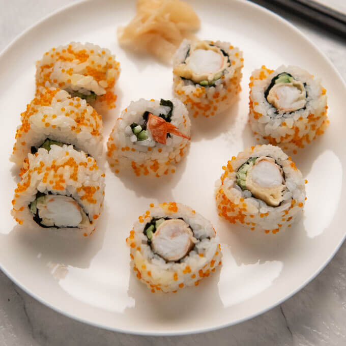 Spiced Prawn and Oyster Sushi Rolls with Yuzu Glaze