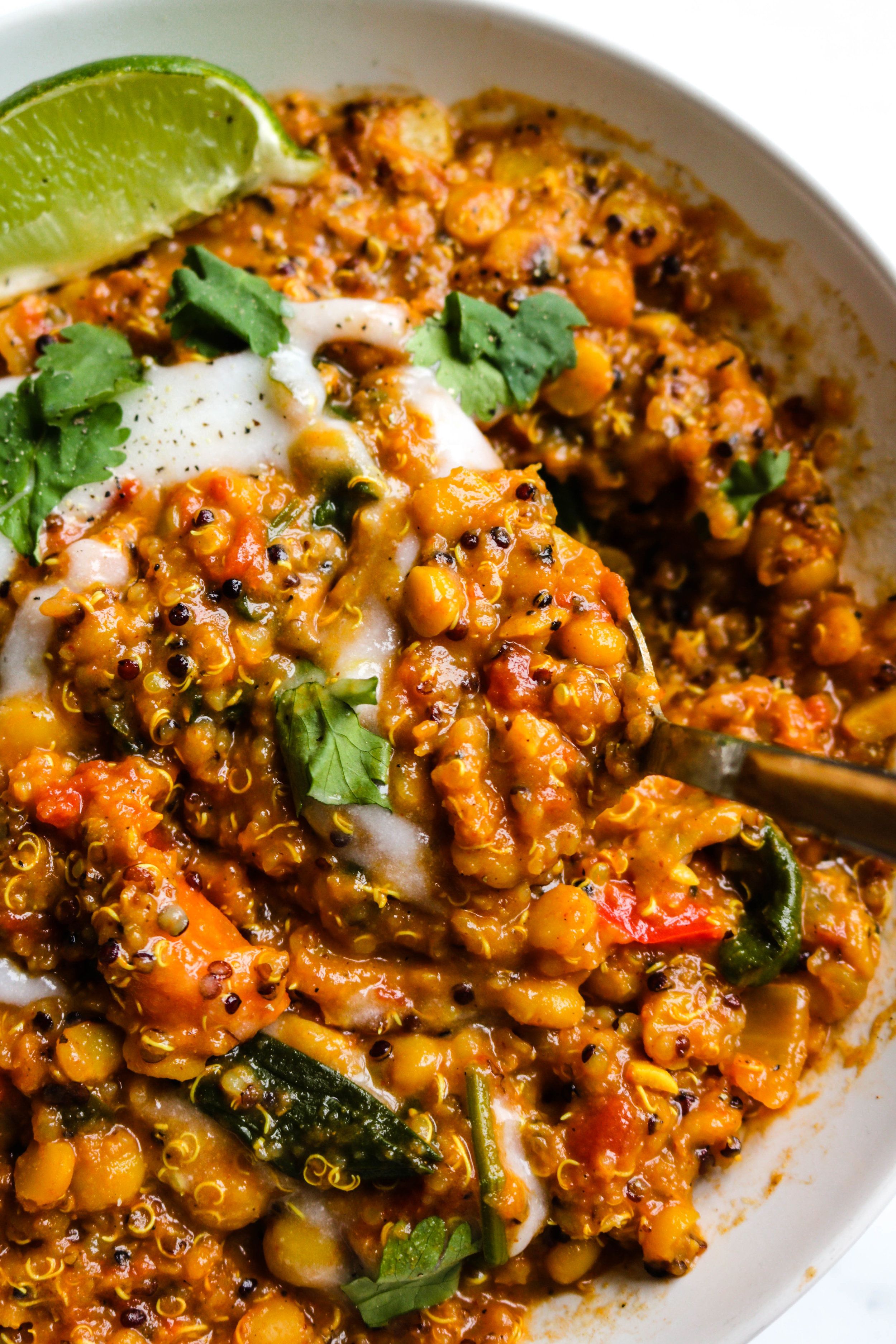 Spiced Quinoa and Lentil Stew with Tzatziki