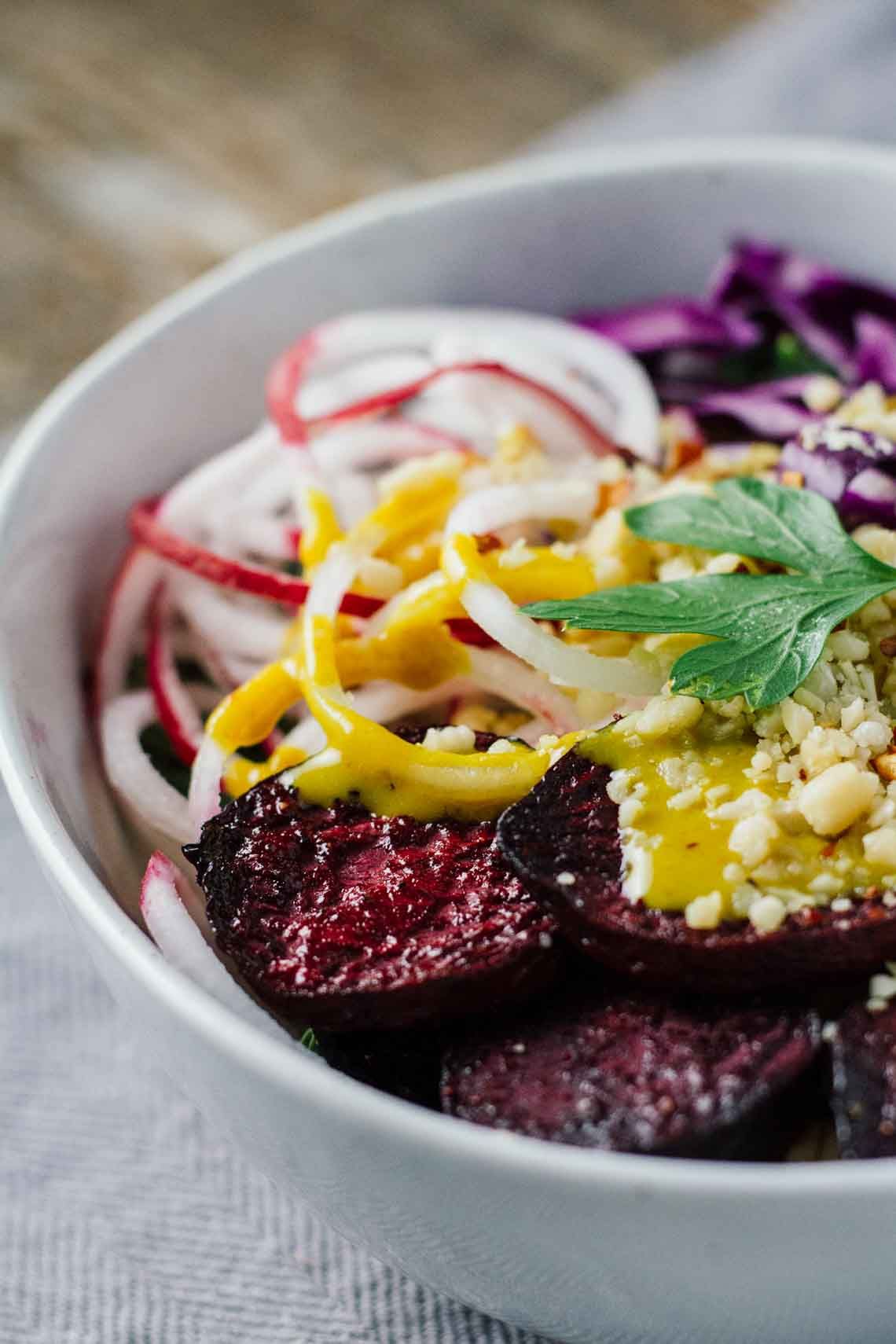 Caramelized Onion & Roasted Beetroot Bowl with Tahini