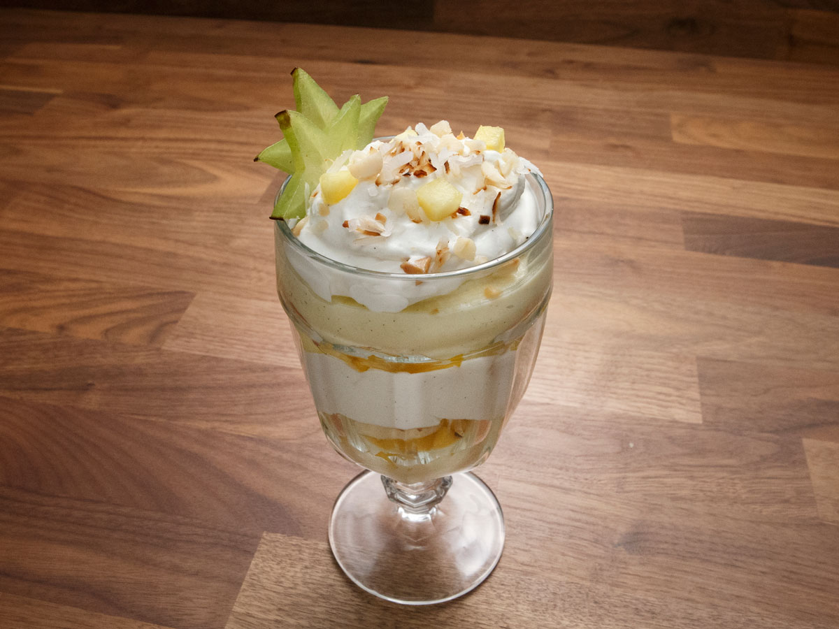 Macadamia Nut and Passionfruit Trifle with Vanilla Bean Whipped Cream