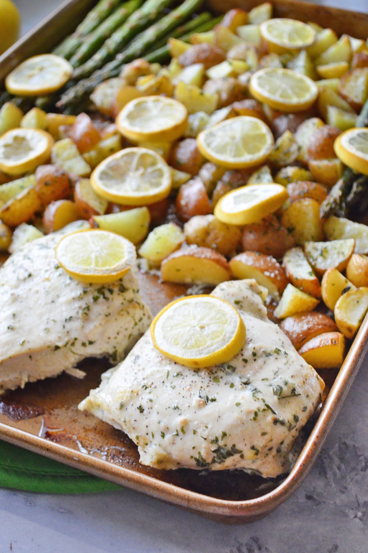 Lemon-Herb Chicken with Asparagus & Potatoes