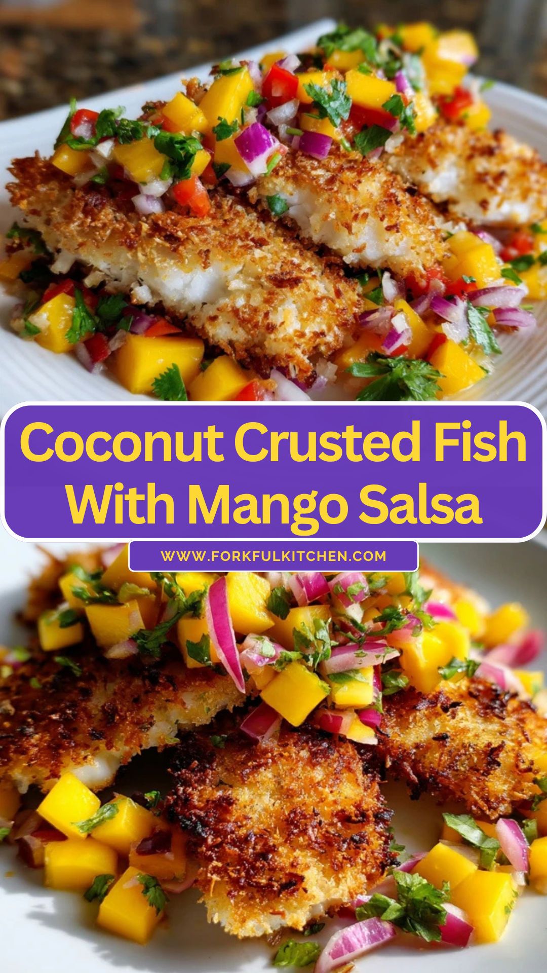 Coconut-Crusted Barramundi with Mango Salsa and Quinoa Pilaf
