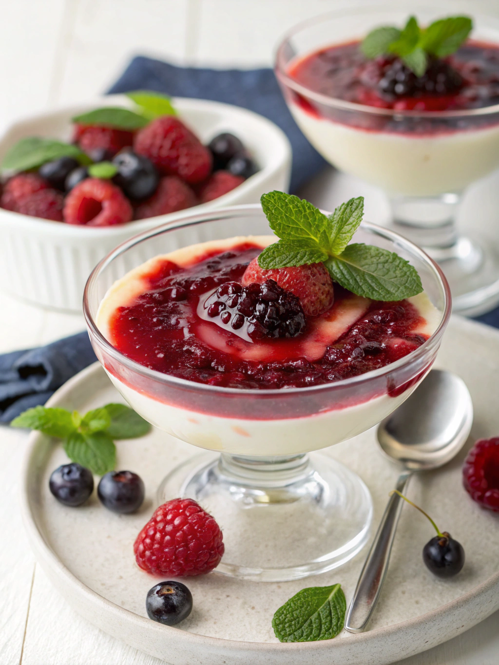 Lime Basil Panna Cotta with Fresh Berry Compote