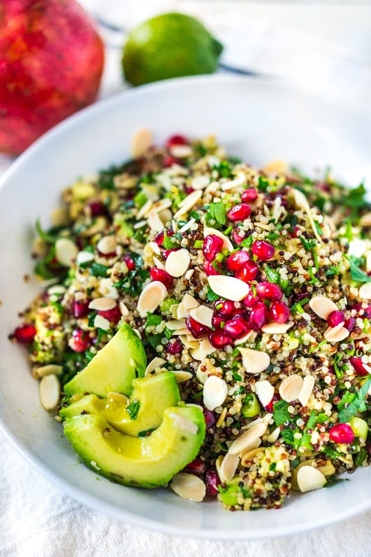 Quinoa, Avocado, and Pomegranate Salad with Tahini Dressing