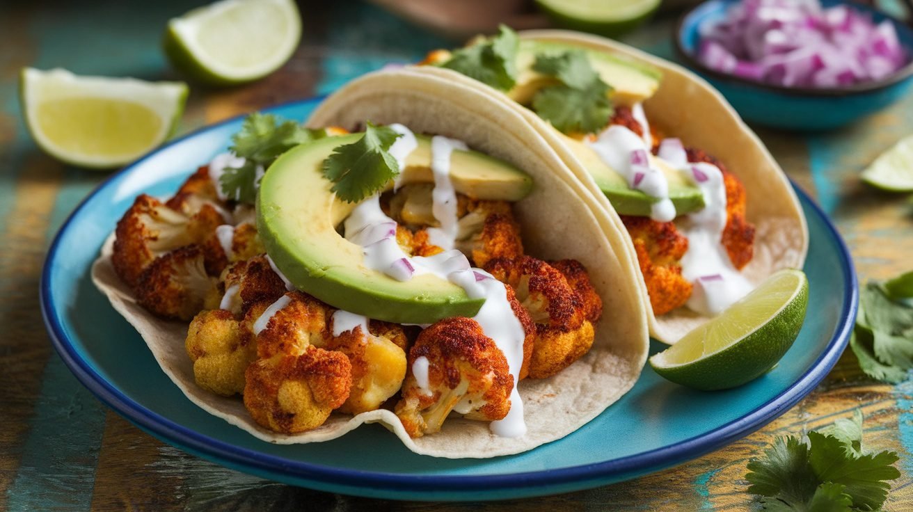 Tandoori-Spiced Cauliflower Tacos with Cilantro Yogurt Sauce