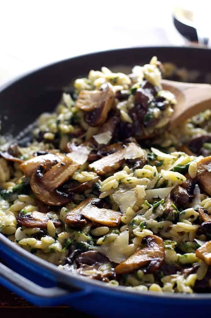 Sautéed Mushroom and Spinach Orzo with Parmesan