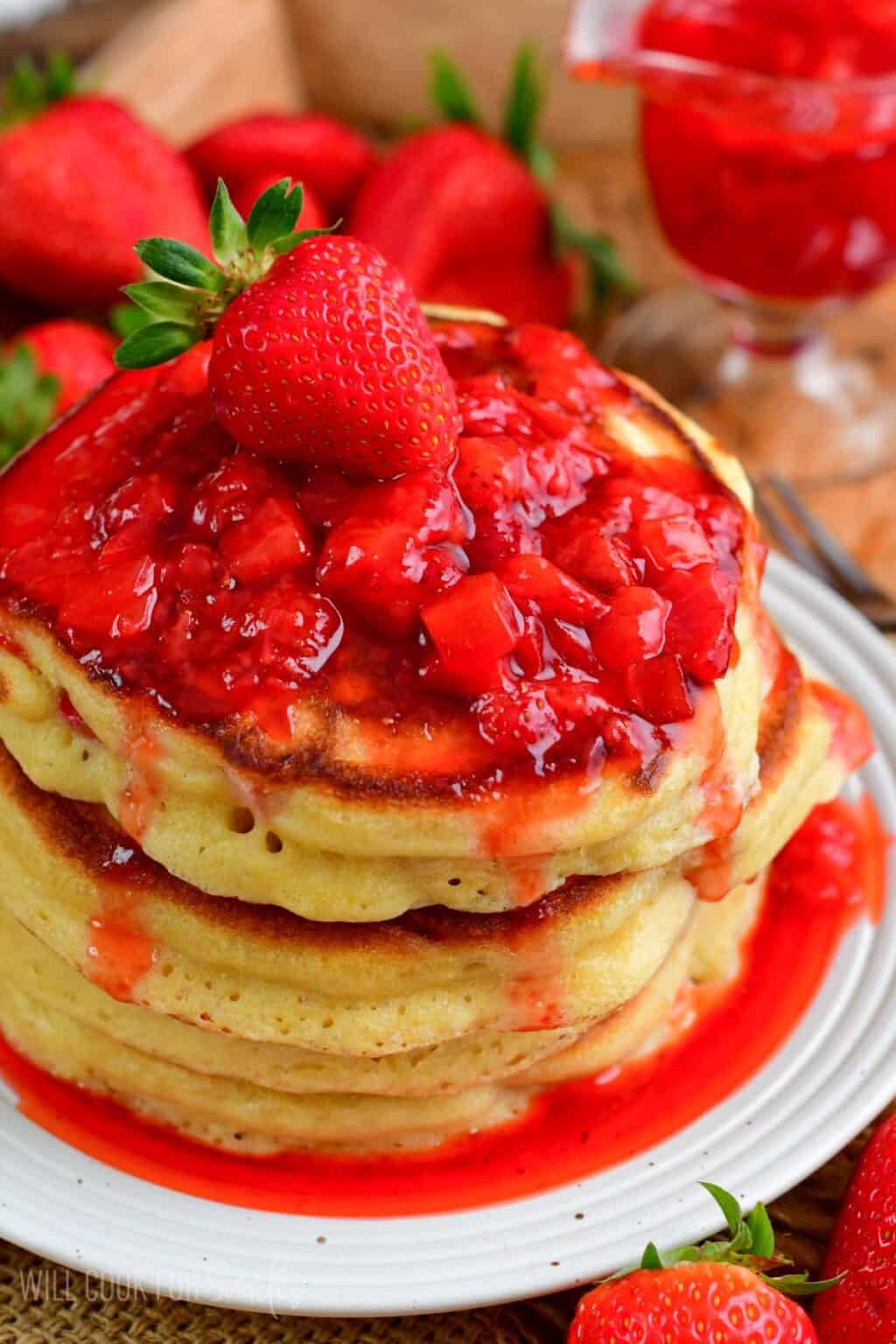 Strawberry Basil Pancakes with Honey Ricotta Drizzle
